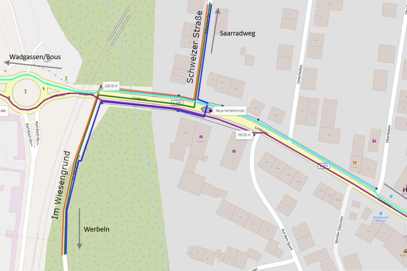 Übersichtskarte über die unterschiedlichen beschreibenen Fahrtmöglichkeiten