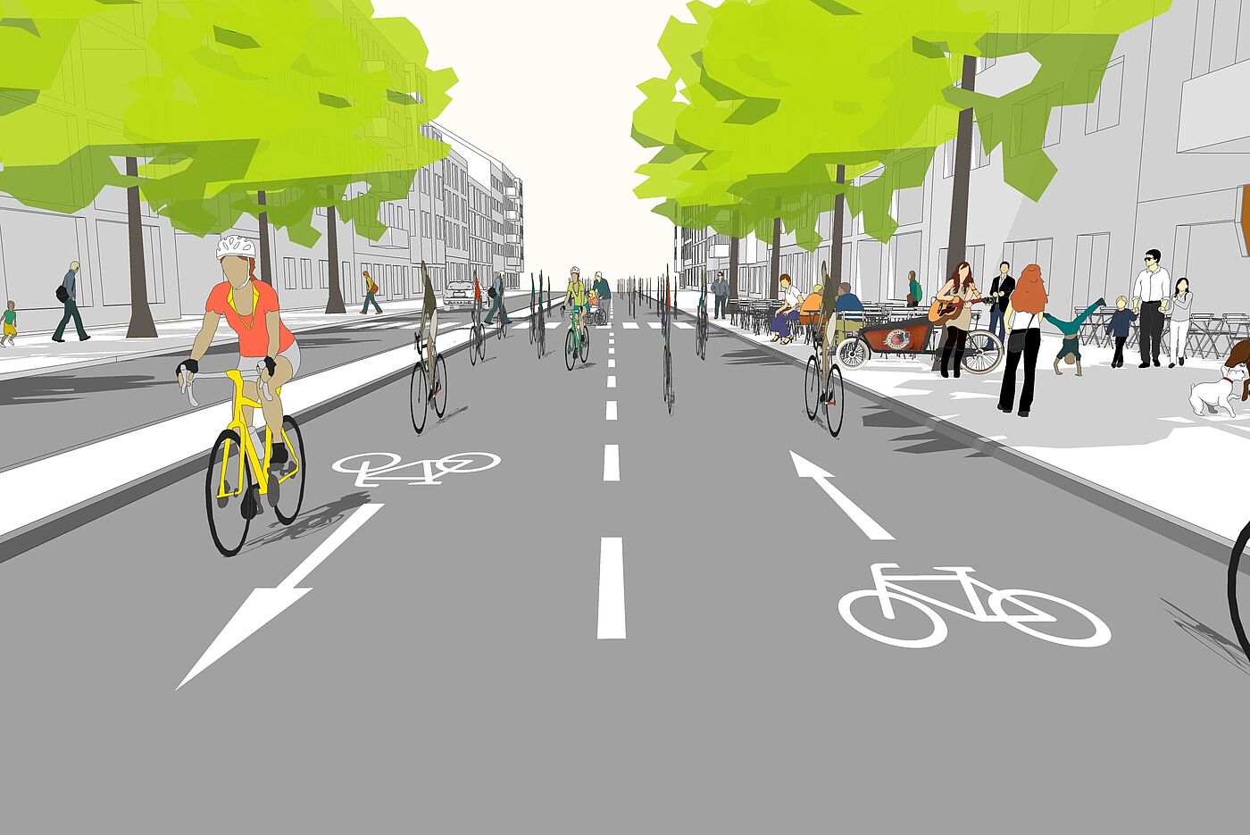 Paris Grafik Die Grafik zeigt die in Radwegen umgewidmeten Fahrbahnen.